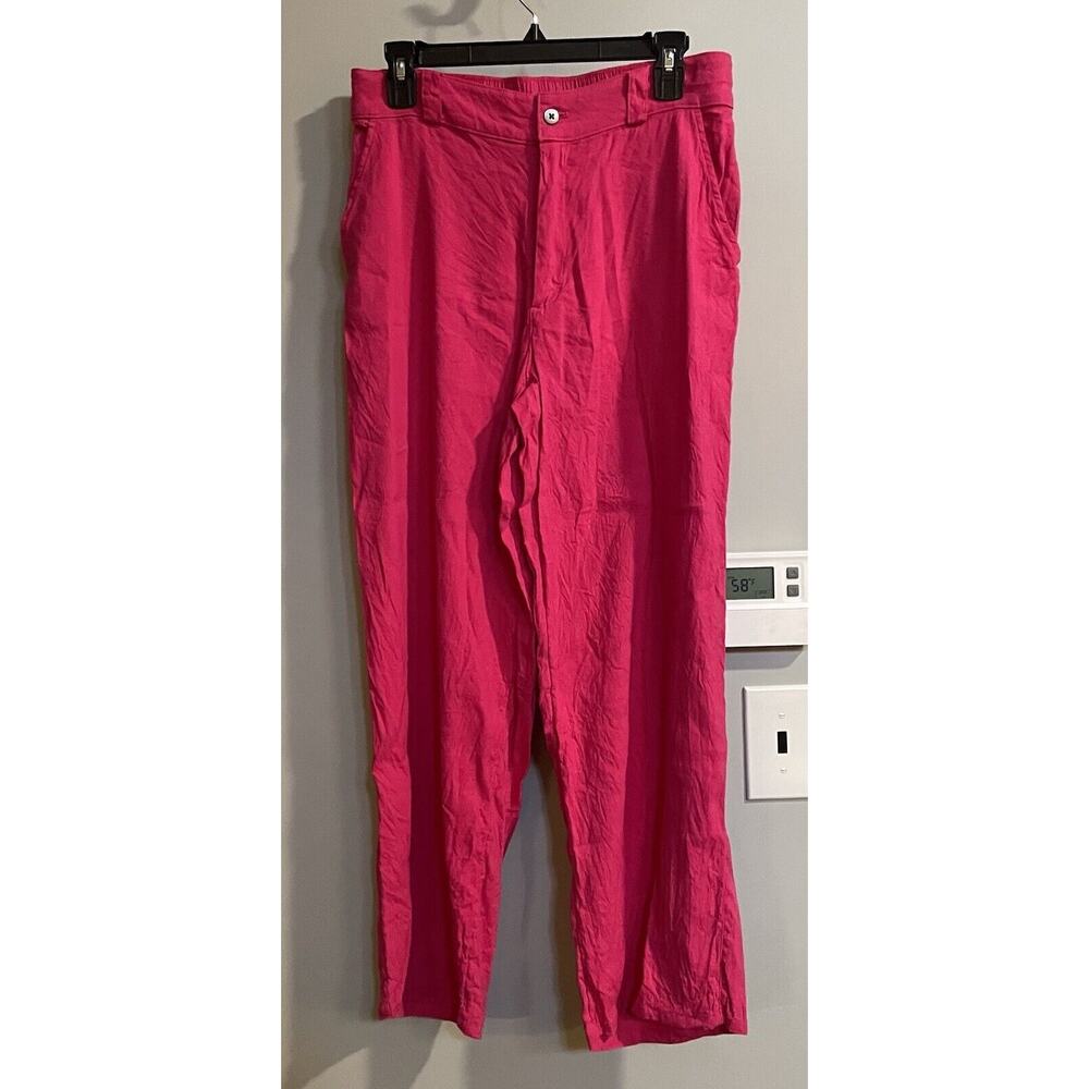 Halston Pants Linen Blend Wide Straight Leg Womens Medium Pockets Lightweight
